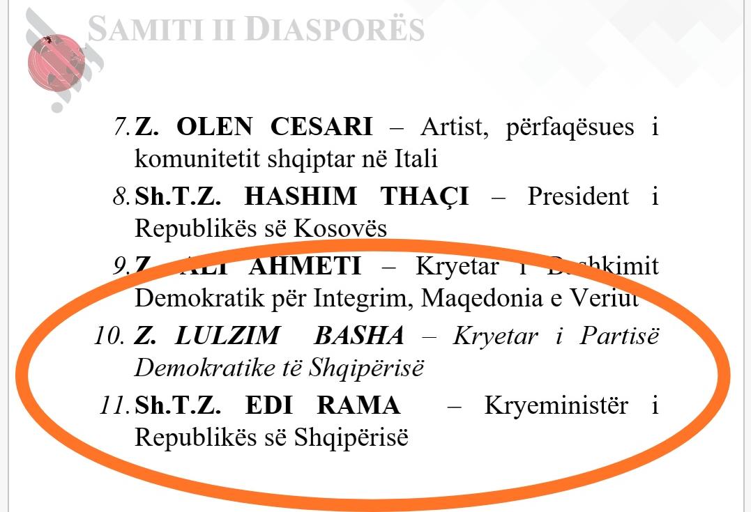 Axhenda/Samiti Diasporës, Majko tenton të ulë në tryezë Ramën dhe Bashën 1 lista e te ftuarve