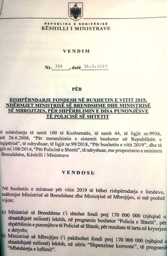 Menaxhimi i protestave, Rama shpërblen Policinë e Shtetit (dokumenti) 1 Dokument 1