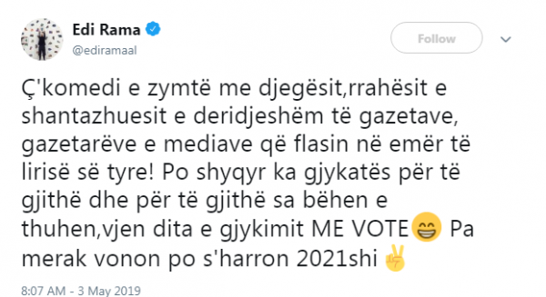 Rama: Rrahësit e gazetarëve flasin ne emër të lirisë së tyre 1 Rama tw