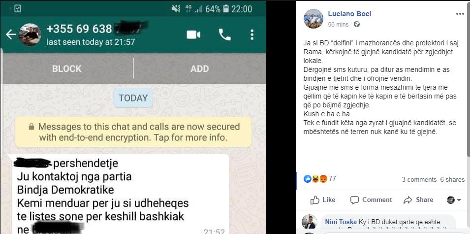 FOTO/ Ish-deputeti i PD publikon sms e “Bindjes Demokratike”: Gjuajnë për kandidatë nga zyra 2 Sms 1