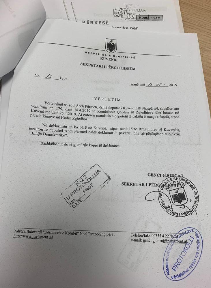 Andi Përmeti deputet prej 6 muajsh? PD akuzon për manipulim të zgjedhjeve 1 dok pd 2