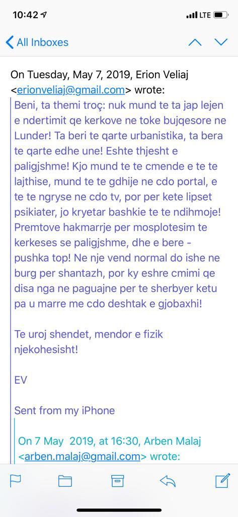 Faksimile / Zbulohet përgjigja e Veliajt për Arben Malajn: Leja që kërkon është e paligjshme, do ishe në burg për shantazh 1 emaili