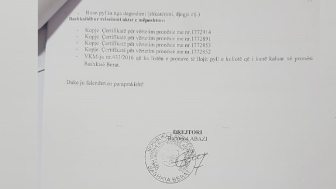 Skandali i kryetarit të bashkisë së Beratit. Jep me qera 500 mijë metër katror tokë në ditët e fundit të pushtetit 2 2b119207 37b1 4301 adaf f085651681a5