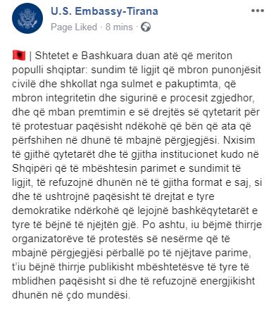 Protesta nesër, reagon Ambasada Amerikane: Organizatorët të refuzojnë dhunën, SHBA duan atë që.. 1 ambasda0shba1