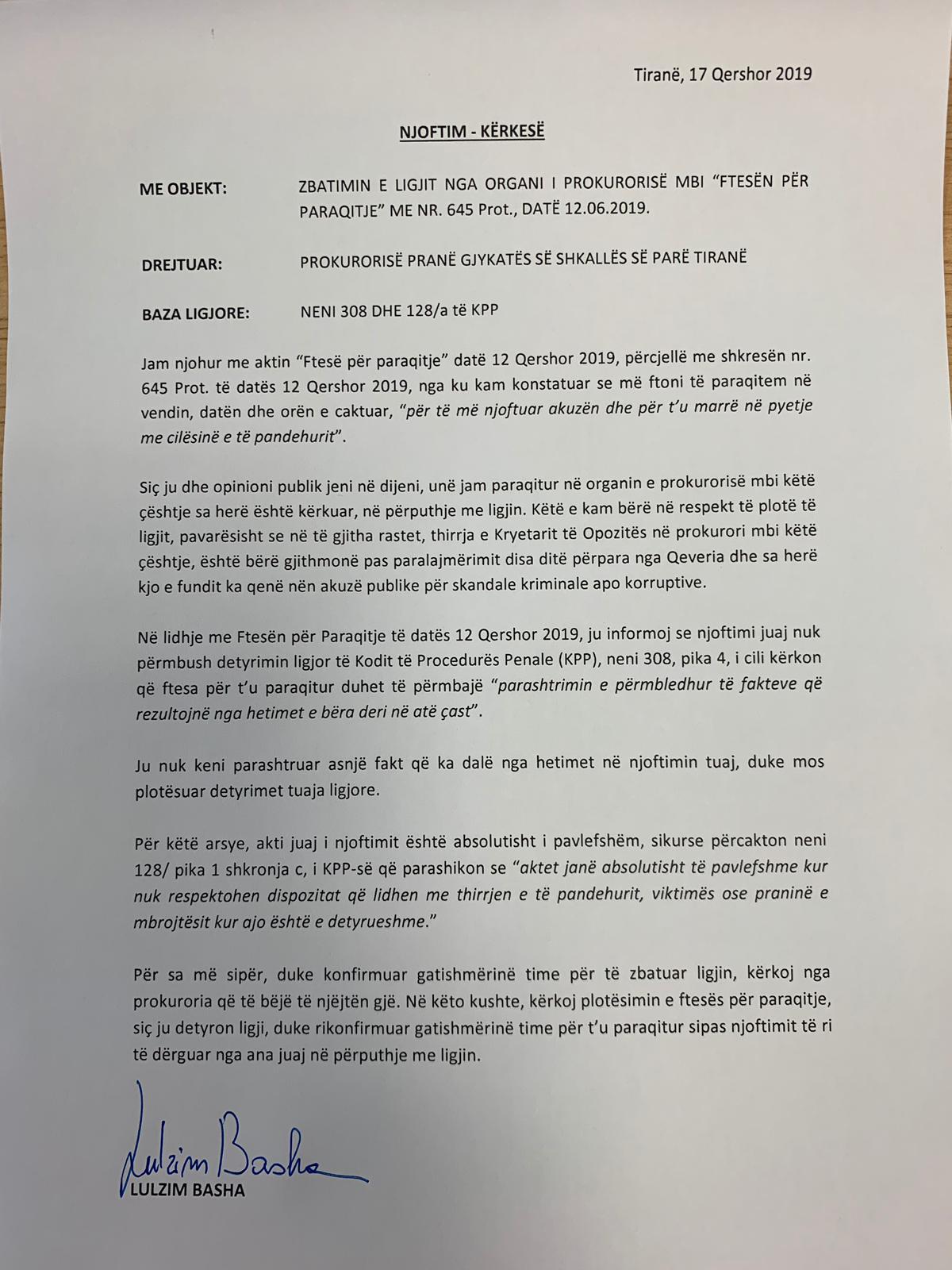 Basha nuk paraqitet: Thirrja në prokurori është në shkelje të ligjit 1 eletraletra bashes prokurori