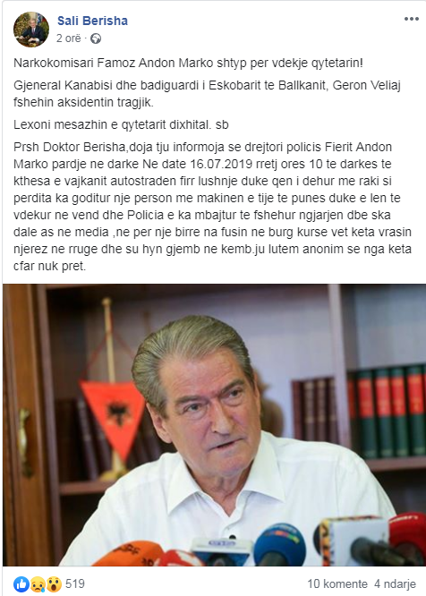 Denoncimi / “I dehur në timon, Drejtori i Policisë Fier përplasi për vdekje qytetarin” 1 berisha postimi