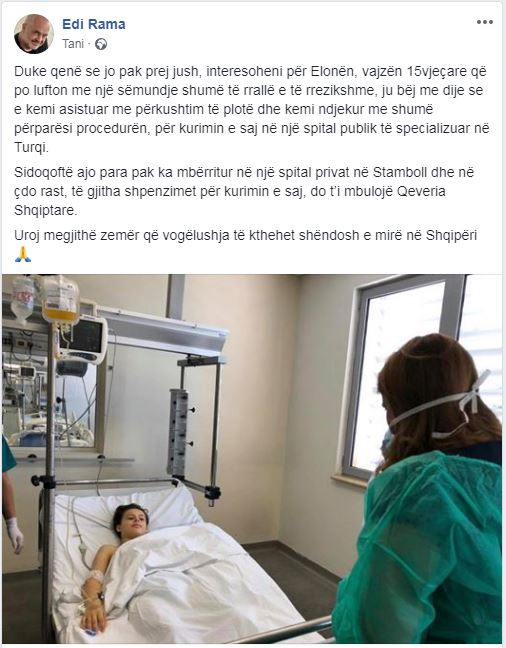 Aurela Gaçe kërkoi ndihmë për 15-vjeçaren që rrezikon jetën, Rama: Të gjitha shpenzimet nga qeveria 1 Rma 2