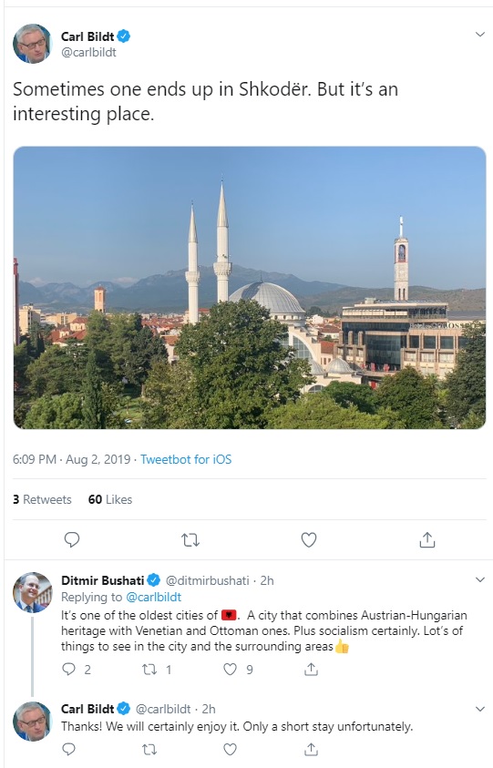 Ish-kryeministri suedez viziton Shkodrën e poston një foto. Komenton edhe Ditmir Bushati 1 shkoder carl bildt