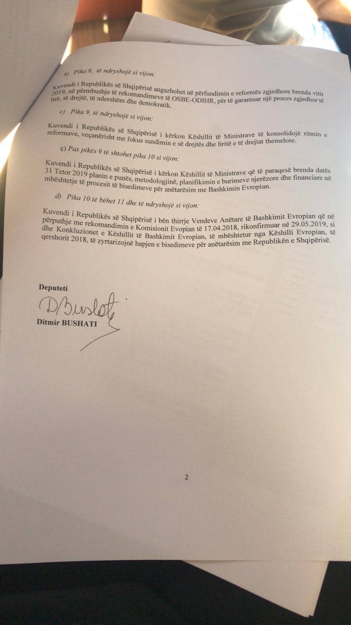 P.rezoluta e Kuvendit për negociatat/ Bushati kërkon hapa konkretë dhe një plan pune të qeverisë 3 bushati rezoluta 1