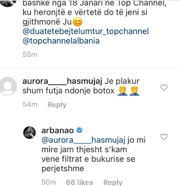 “Je plakur, futja ndonjë botox”, Arbana Osmani e merr me sportivitet komentin e ndjekëses, jep një përgjigje shumë të lezetshme 1 Arbana 2