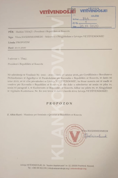 Vetëvendosja propozon Albin Kurtin si mandatar për kryeministër 1 VEVV