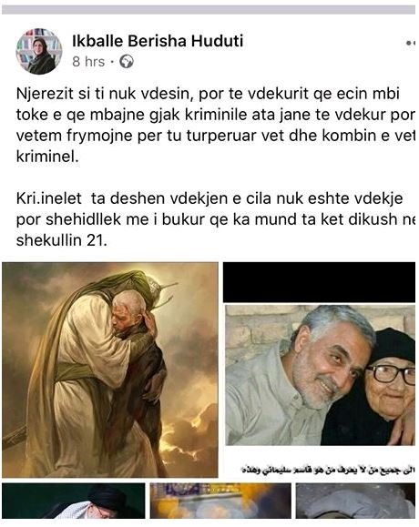 Arrestohet shqiptarja Ikballe Berisha-Huduti pas deklaratës për vrasjen e gjeneralit iranian Qasem Soleimani 1 aaaaa