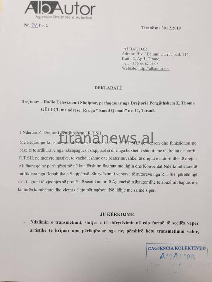 Lista / Autorët në protestë ekstreme ndaj Thoma Gëllçit të RTSH: Po na vjedh pronën tonë 1 e drejta autorit 2 1