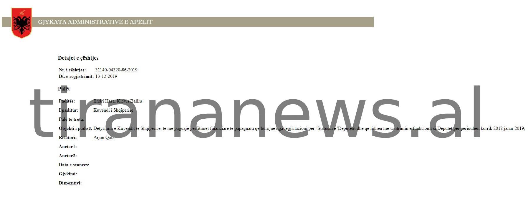 Ish-deputetët e opozitës në vështirësi, dynden në Gjykatë për të marrë lekët nga Kuvendi 1 klevisi 1
