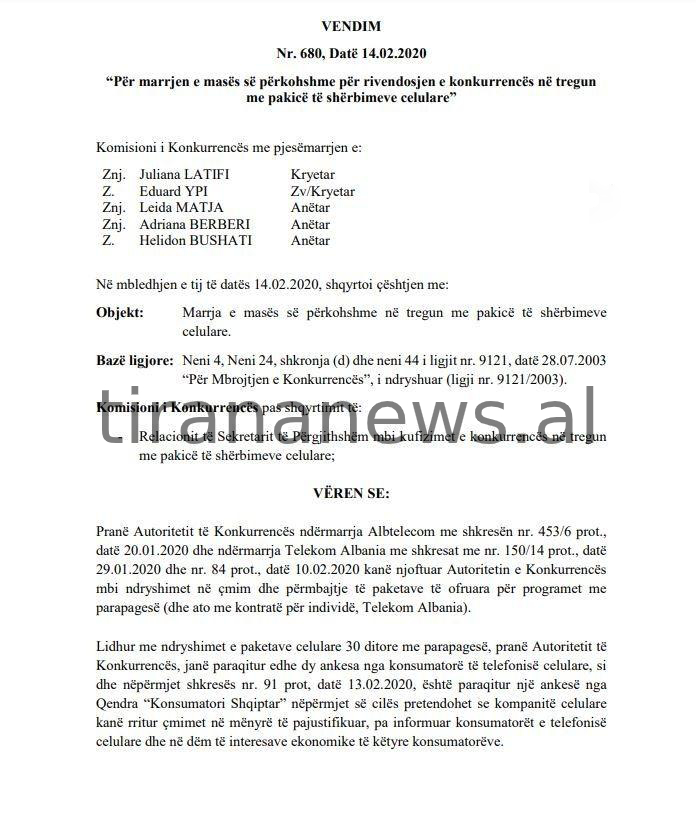 Autoriteti i Konkurrencës pezullon vendimin për rritjen e tarifave të kompanive celulare nga Telecom Albania, Vodafone dhe Albetelecom 1 436487 1 2