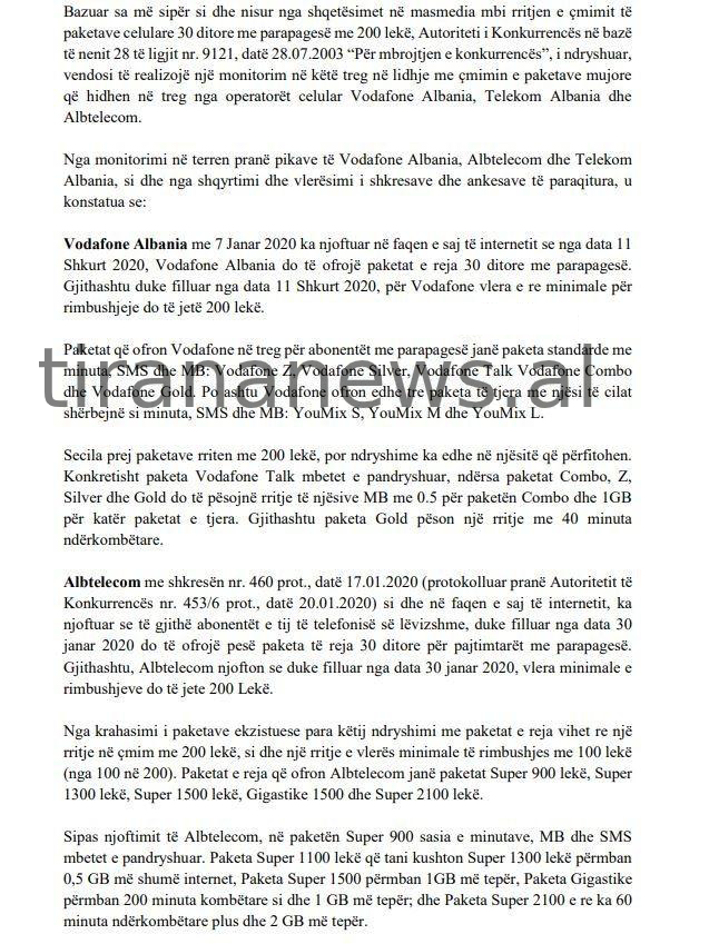 Autoriteti i Konkurrencës pezullon vendimin për rritjen e tarifave të kompanive celulare nga Telecom Albania, Vodafone dhe Albetelecom 2 436488 2