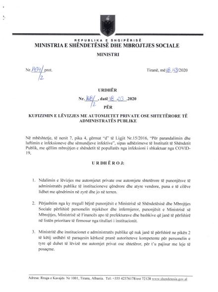 Vendimi/ Ndalohet lëvizja me automjete private apo shtetërore të punonjësve të administratës. Ja kush përjashtohet 1 136
