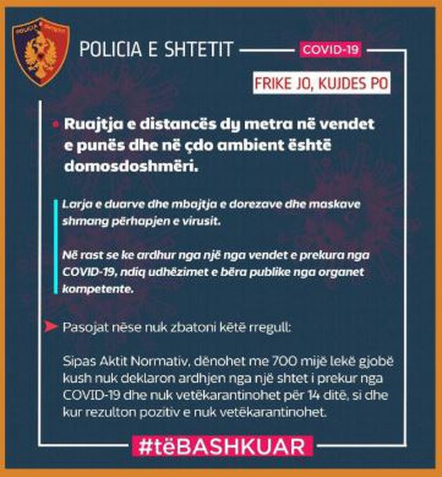 Policia e Shtetit publikon penalizimet: Nëse keni ardhur nga këto shtete dhe dilni në rrugë gjobë 5 mijë euro (Lista e plotë) 1 640 0 5e6fa8f1dc8a6
