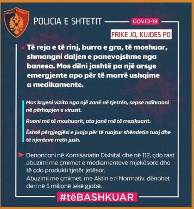 Policia e Shtetit publikon penalizimet: Nëse keni ardhur nga këto shtete dhe dilni në rrugë gjobë 5 mijë euro (Lista e plotë) 2 640 0 5e6fa8f27deac