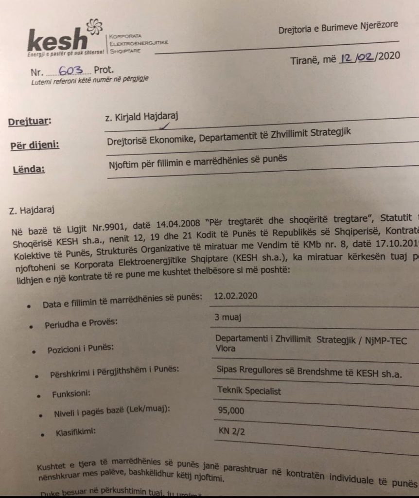 Kiri Hajdari punësohet në KESH/ Zbulohet posti dhe paga e djalit të ish-liderit të Dhjetorit 1 7BFA6E81 7079 4921 B0B2 9670E64D19DE