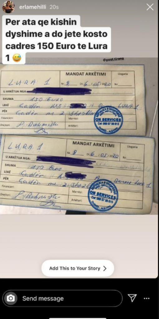 "150€ çadra ku jetojnë Berisha e Meta"/ Ish- Zëdhënësja e PD-së publikon faturën në Gjirin e Lalzit 1 5eb7fbd3c749e 640 0 5eb6cd85e581f