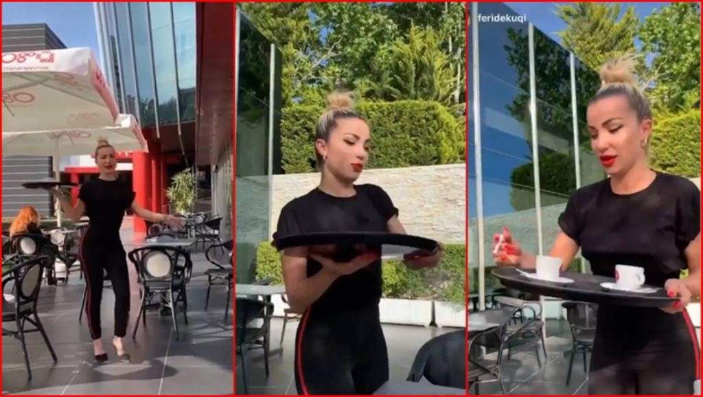 FOTO/ Roza Lati u shërben kafe kolegëve e veshur me taka, por i rrëshket tabakaja dhe…. Roza