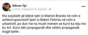 Edison Ypi tallet keq me mbrojtësit e Teatrit: Po duan të na mbushin mendjen se ku*vi lejonte të bëhej art 1 WhatsApp Image 2020 05 14 at 22.39.20