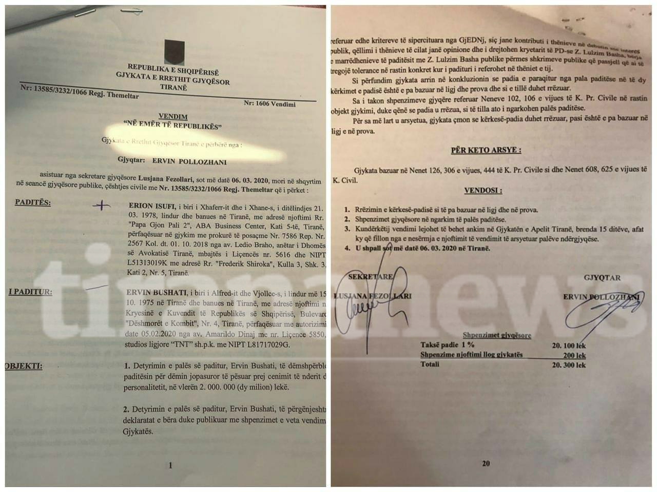 Kunati i Bashës humb gjyqin ndaj deputetit Bushati, detyrohet të paguajë... (vendimi) 1 Tirananews.al 6