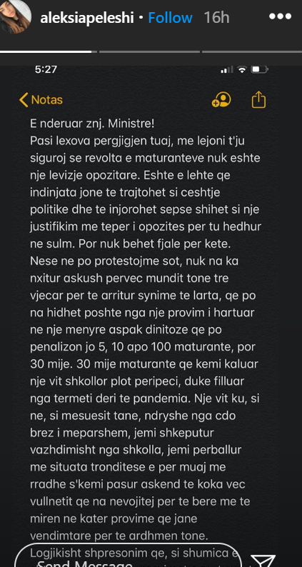 “S’po kërkojmë diploma false”- Vajza maturante e ish-zv.kryeministrit të PS-së Niko Peleshi reagon pas deklaratave të Besa Shahinit: Nuk është lëvizje opozitare, po talleni me djersën tonë 1 aleksia peleshi