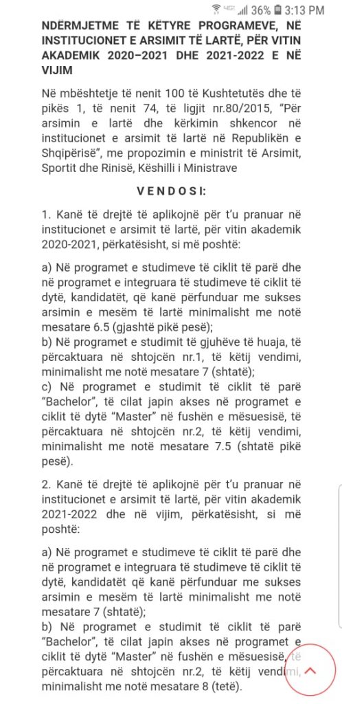 Rriten mesataret për të vazhduar shkollën e lartë dhe master, për t’u bërë mësues duhet mbi 8-ë 1 vendimi