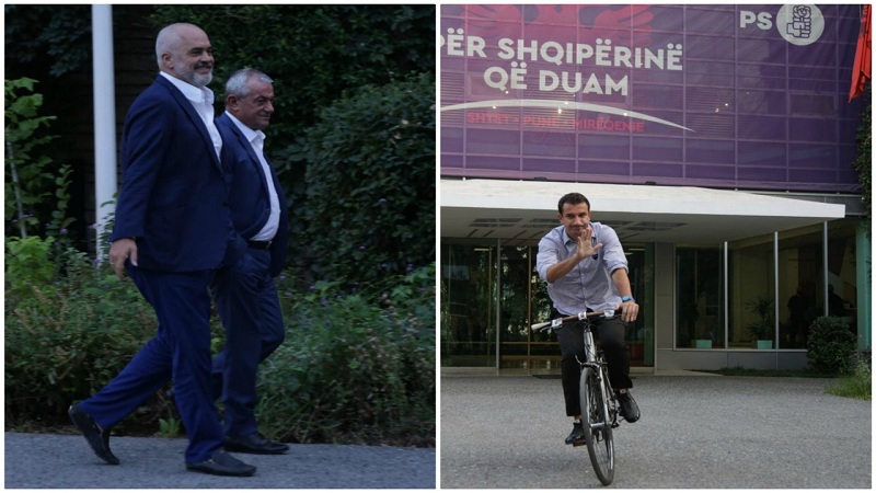 Fotot/ Veliaj me biçikletë, Rama e Ruçi duke qeshur me njëri-tjetrin, si u dukën anëtarët e PS pas mbledhjes vel20 1
