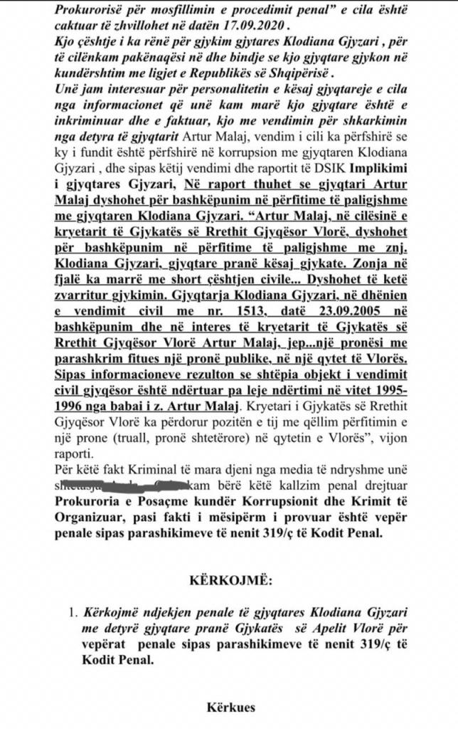 Dokumenti/ "Boom" kallëzimesh nga qytetarët në SPAK, këtë herë radhën e ka gjyqtarja Klodiana Gjyzari 2 2 2