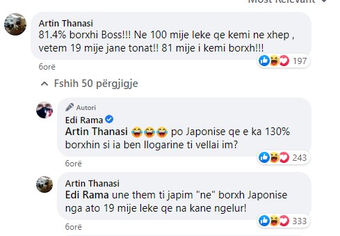 Plas gallata në rrjet, qytetari i ankohet Ramës: Borxhi 81%! Nga 100 mijë lekë në xhep, 19 mijë janë të mijat. Kryeministri: Po Japonisë si ia bën llogarinë ti vëllai 1 Screenshot 1gg