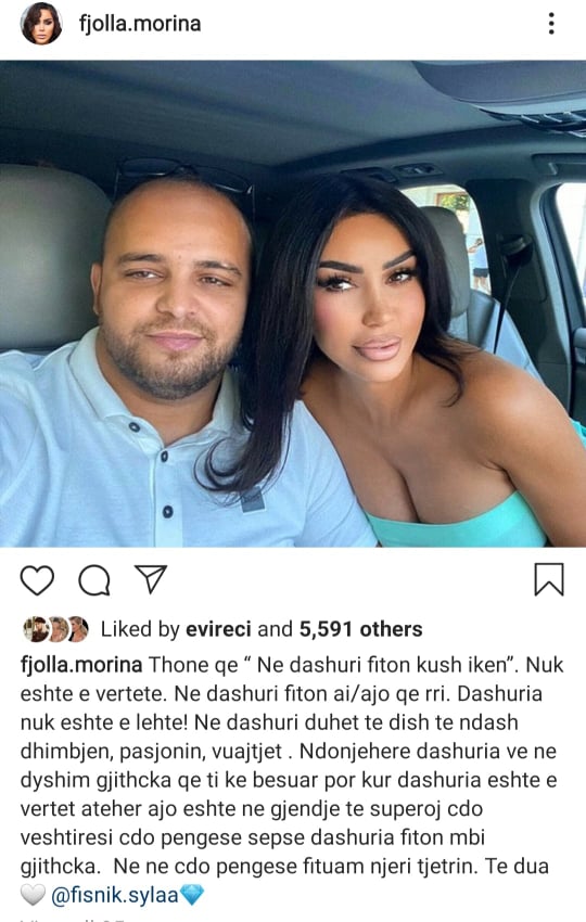 Fjolla Morina u përgjigjet kritikave për lidhjen e saj me Fisnik Sylën: Në dashuri duhet... 1 5 1