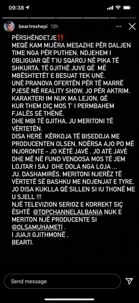 Bearti flet për largimin nga “Për’puthen”: “Vendosa të mos jem lojtar i autores” 1 WhatsApp Image 2020 11 15 at 09.39.12