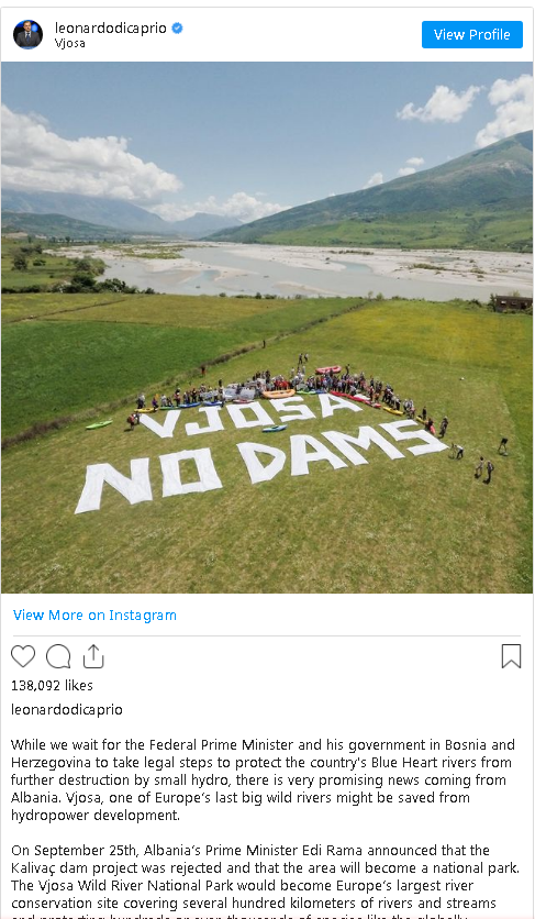 Di Caprio sërish për Vjosën: Rama njoftoi se projekti i digës në Kalivaç u refuzua 1 ghuyjnh