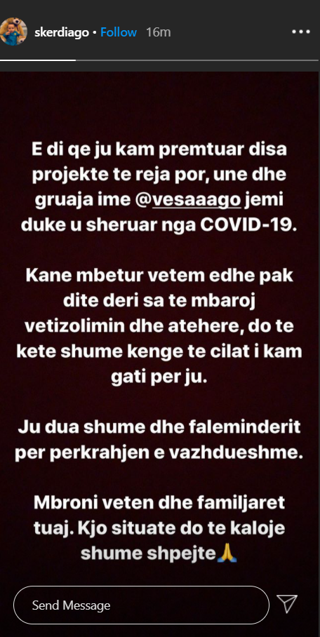 COVID-19, i infektuar një tjetër personazh VIP: Unë dhe bashkëshortja... 1 skerdi