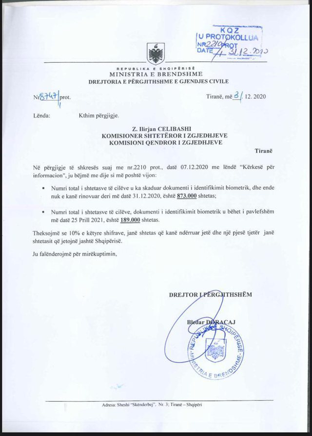 Mbi 850 mijë shqiptarëve u ka skaduar karta e identitetit, Ministria e Brendshme bën lëvizjen e rëndësishme (Dokument) 1 640 0 5fee1a35168e2