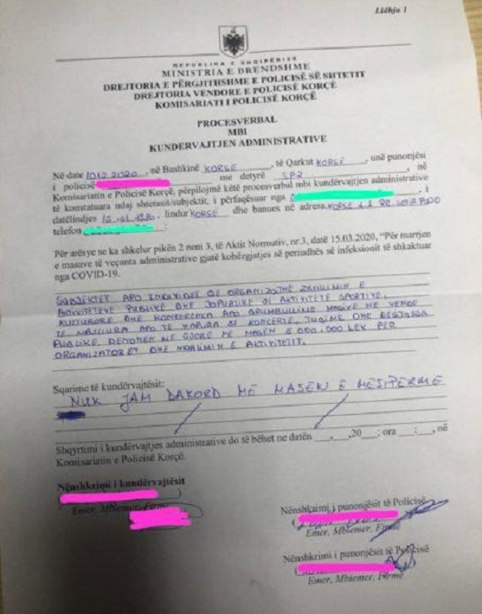 Policia e Korçës gjobit me 200 mln lekë katër organizatorët e protestës 1 gjoba ko