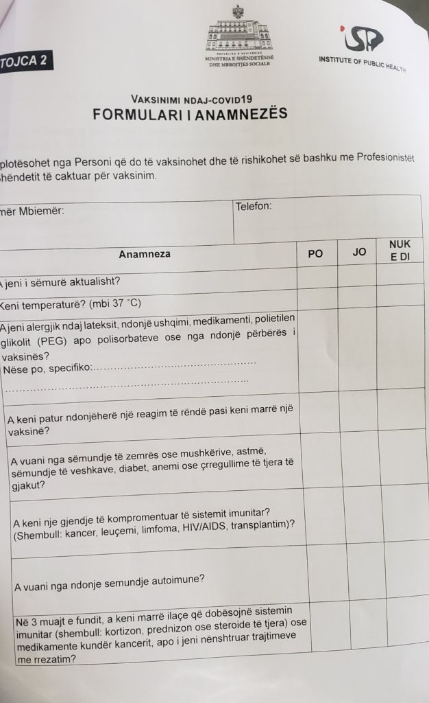 Njihuni me formularin që duhet të plotësoni para se të vaksinoheni kundër Covid-19 5 2 12