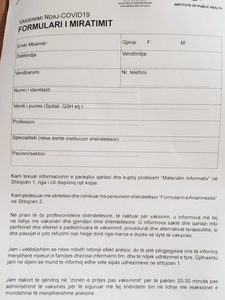 Njihuni me formularin që duhet të plotësoni para se të vaksinoheni kundër Covid-19 2 5 1