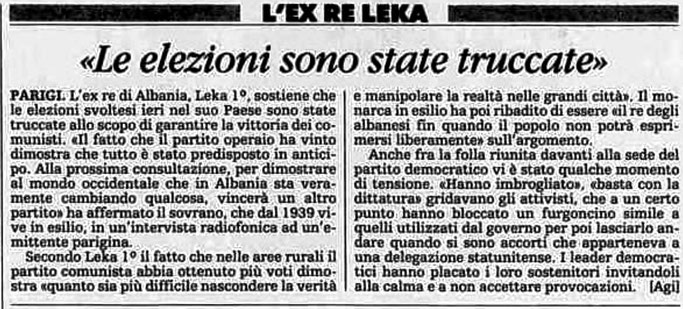La Stampa (1991)/ Leka Zogu I: “Zgjedhjet e 31 marsit në Shqipëri u manipuluan!” 1 image 8