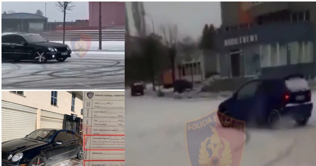 Kuksianët dogjën gomat në rrugët me dëborë, policia i bën të pendohen makina drift