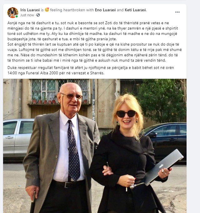 Iris Luarasi në zi, mes dhimbjes së madhe njofton humbjen e njeriut të saj të shtrenjtë: Na kishe porositur se... 1 640 0 60570dfcb88b7