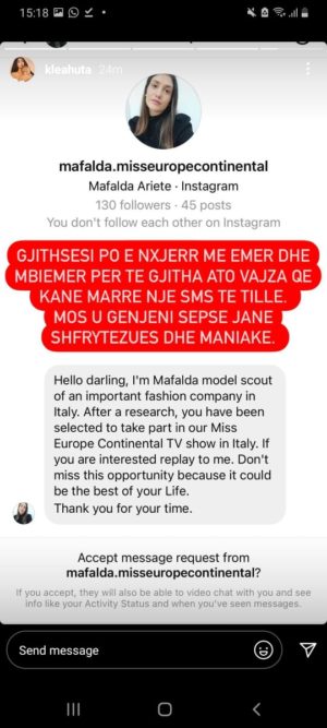 “Mos u gënjeni sepse janë shfrytëzues dhe maniakë” Klea Huta ngre alarmin pas mesazhit që mori në Instagram 1 1 39