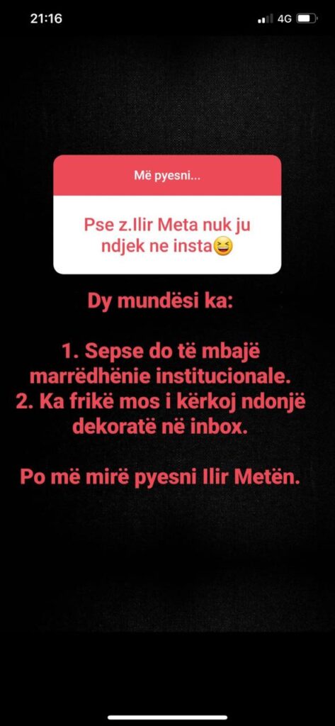 Pse nuk ju ndjek Meta në Instagram? Kryemadhi zbulon arsyet për ndjekësit 1 1 4