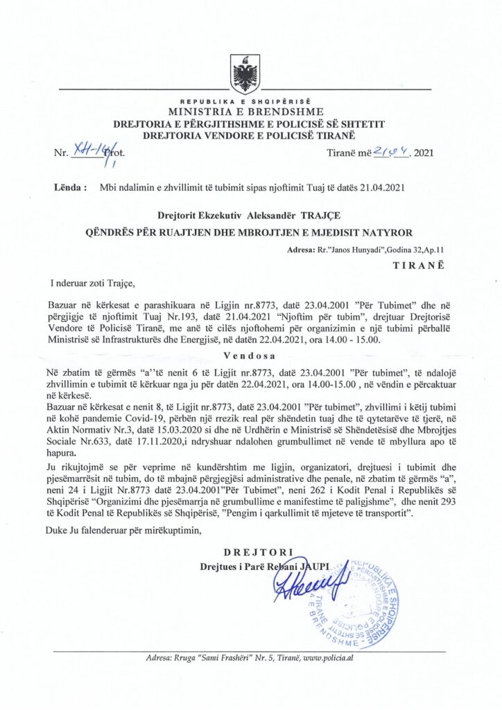 Policia u ndaloi të protestojnë kundër aeroportit të Vlorës, reagon grupimi në mbrojtje të Vjosë-Nartës: Ne na ndalohen tubimet, partitë shkojnë qytet më qytet 1 176241648 3987233767989935 1376807136388430141 n