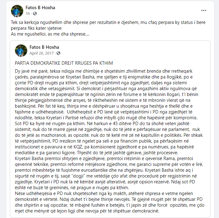 Fatos Hoxha revoltohet me Bashën: PD është në buzë të greminës, në pragun e rrugës pa kthim. Ta shpëtojmë 1 fatos