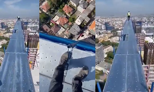VIDEO/ Të rinjtë “sfidojnë” vdekjen dhe ecin buzë ndërtesës më të lartë në mes të Tiranës ndertesa tirana