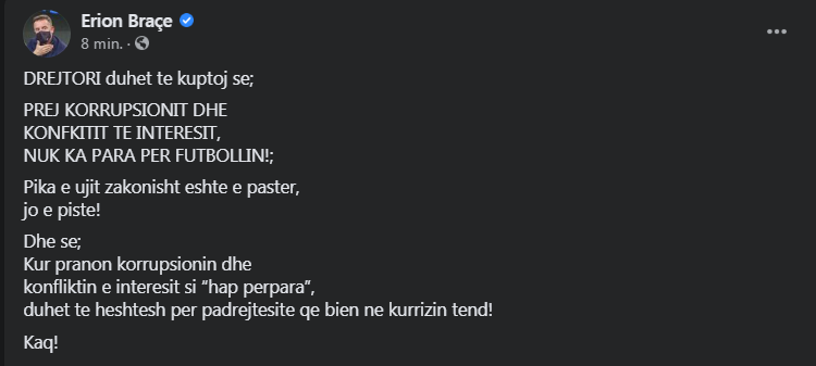 Braçe sulmon Ramën: Duhet të kuptojë se kur pranon korrupsionin dhe konfliktin e interesit si “hap përpara” duhet të heshtësh 1 BRACE